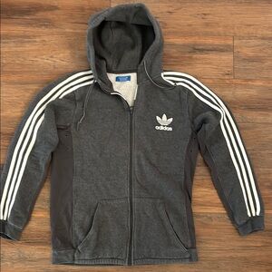 Adidas Gray Zip-Up Hoodie Jacket with Trefoil Logo